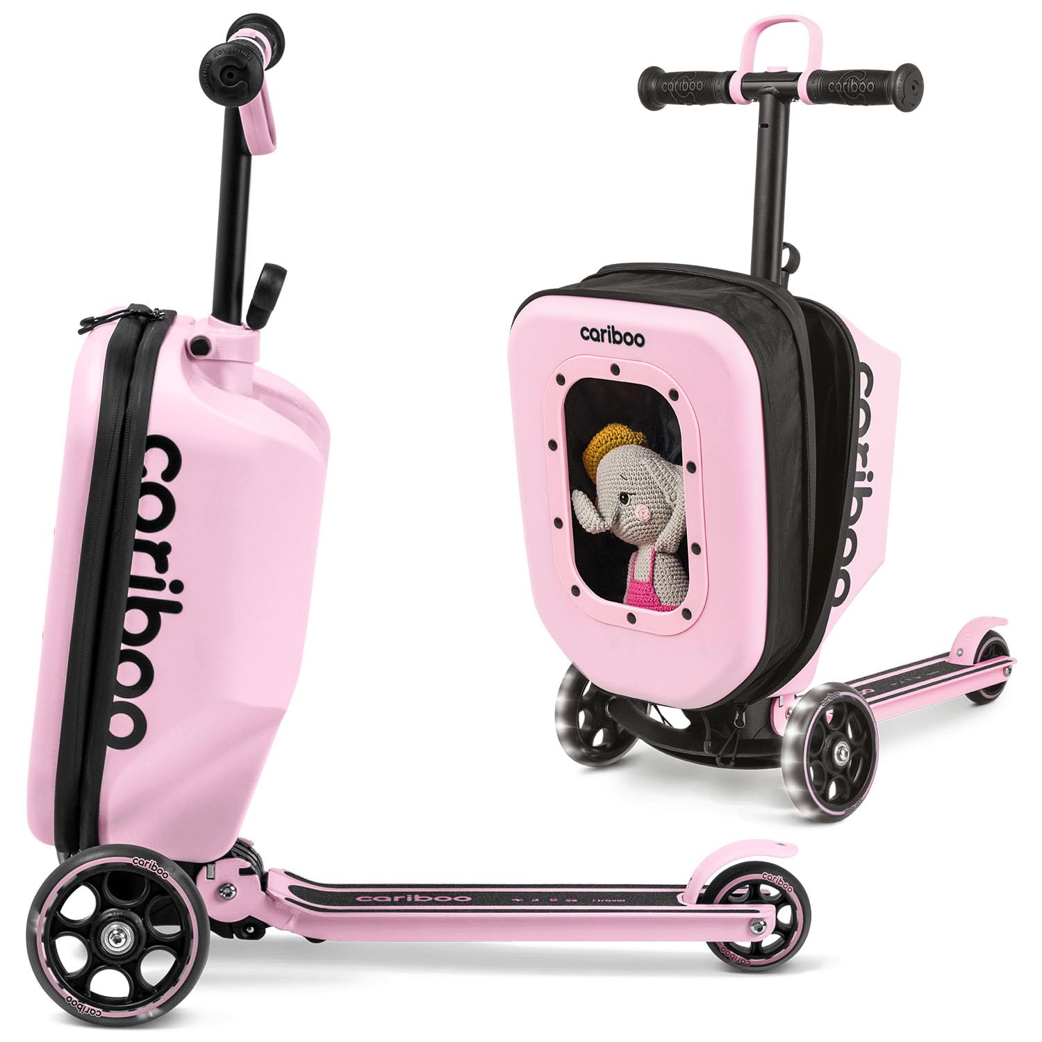 Cariboo Monopattino Bambino con Valigia da 2 anni 3 Ruote 2in1 Regolabile in Altezza Pieghevole Fino a 50 kg Bagaglio a Mano iTravel