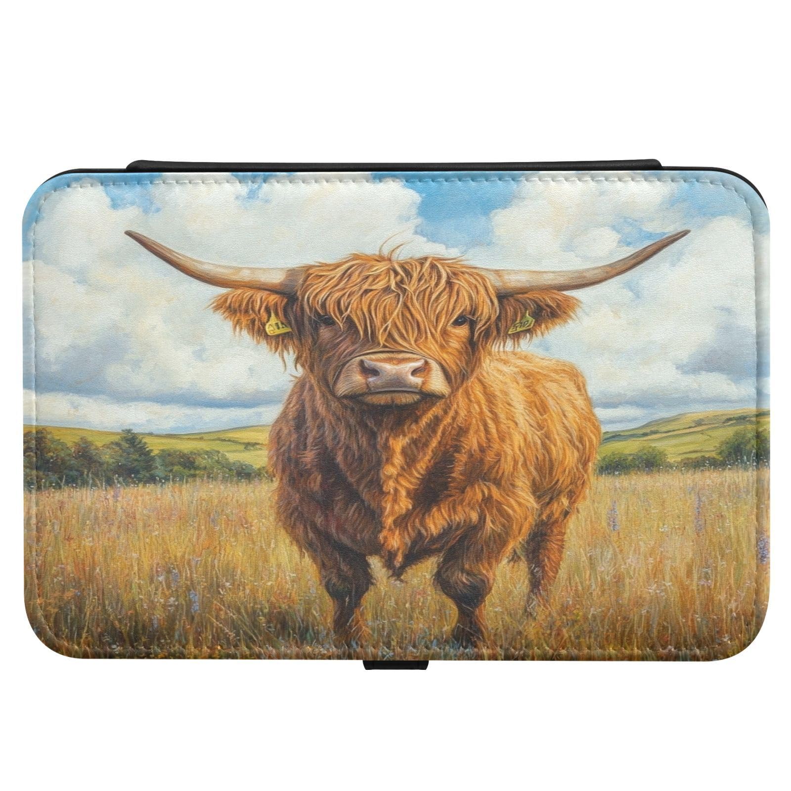 Haskirky Highland Cow Jewelry Box Portable PU Leather Travel Jewelry Organize for Women Jewelry Storage Display Holder for Ring, Necklace, Earring