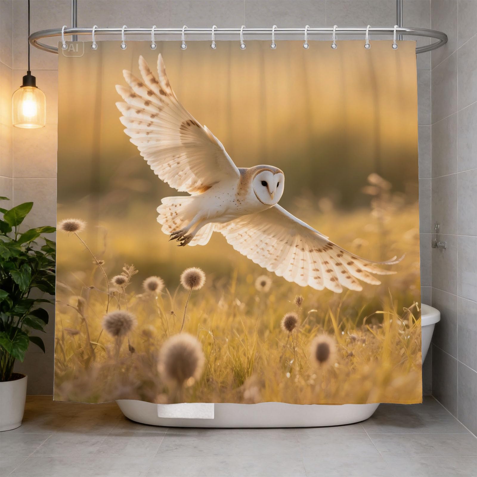 Hongduo 3D Owl Shower Curtain for Stalls Bathtubs Flying Animal Bathroom Decor Shower Curtain Set Polyester Fabric Waterproof 180x180cm/71X71 Inch with Hooks