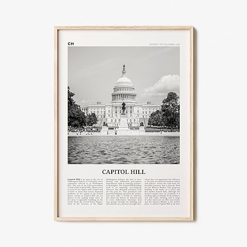 Capitol Hill Print en blanco y negro, arte de pared de Capitol Hill, póster de Capitol Hill, foto del Capitolio, mapa de Capitol Hill, Washington
