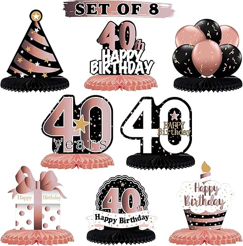 Miniatura 21 de LINGTEER Decoración feliz 50 cumpleaños negro y dorado de papel para mesa - Juego de centros de mesa con estrella de pastel y globo, 8 piezas