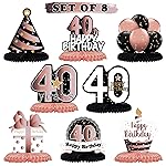 LINGTEER Happy 40th Birthday Rose Gold Table Honeycomb Centerpieces Cheers to 40th Birthday Forty Years Old Party Table Decorations Gift Sign.