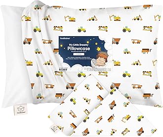 KeaBabies Toddler Pillowcase 13"x18" - Organic Cotton Toddler Pillowcase for Kids, Boys, Girls,Soft & Durable Cotton Cover for Miniature Sleepy Pillows,Cute Colors,Pillow Sold Separately(Construction)