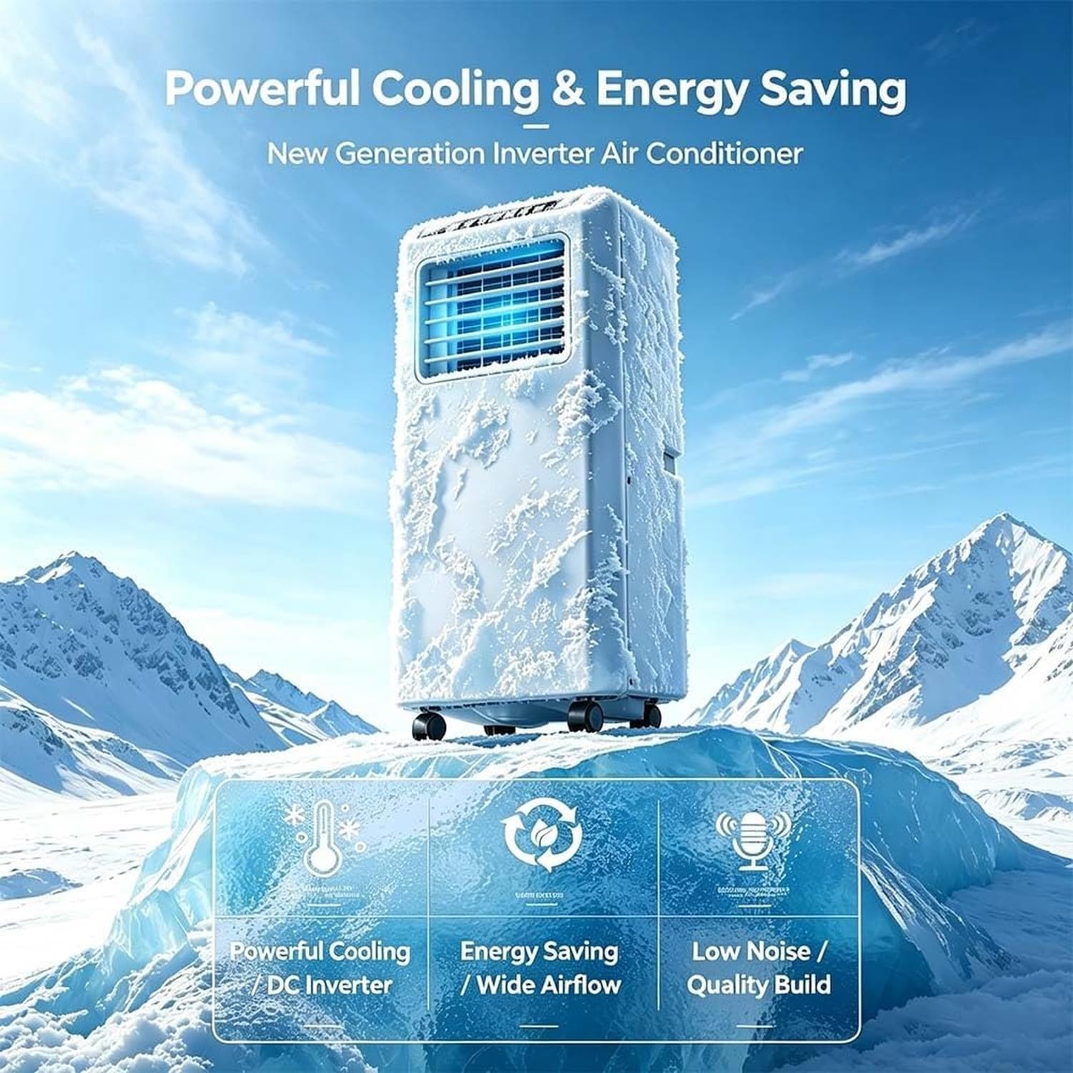 Climatizzatore Portatile 4-in-1, Condizionatore d’Aria Mobile con Inverter per Raffreddamento, Riscaldamento, Deumidificazione e Ventilazione, Pannello Intellig, Q5