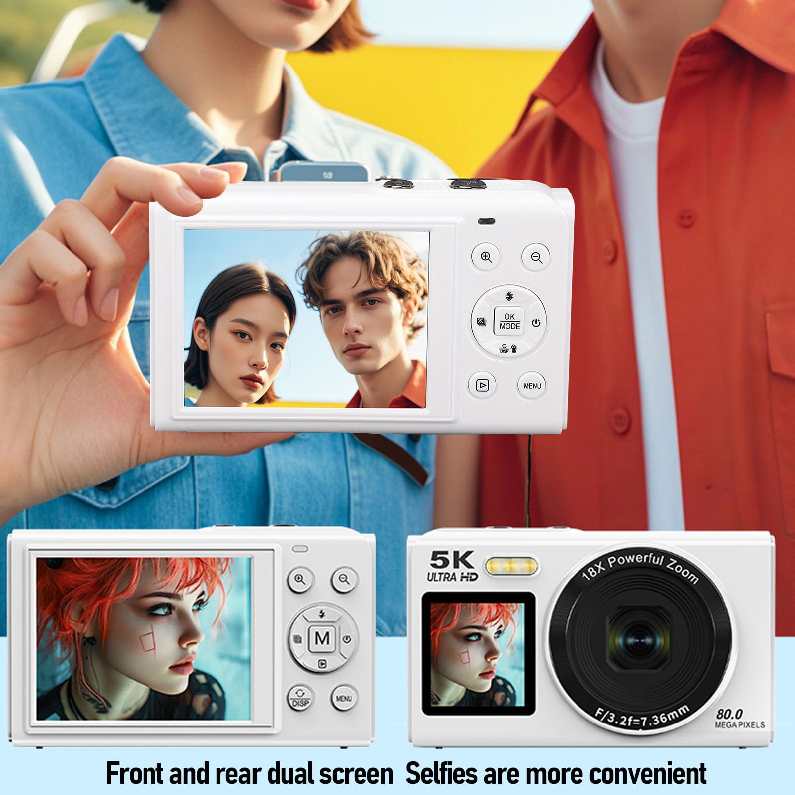 Bewinner Fotocamera Digitale 5K per Fotografia, Videocamere per vlog Wi-Fi da 80 MP con Flash Integrato, Doppio Schermo da 2,8 Pollici e 1,5 Pollici, Videocamera con Zoom Digitale 18X e (64GB)