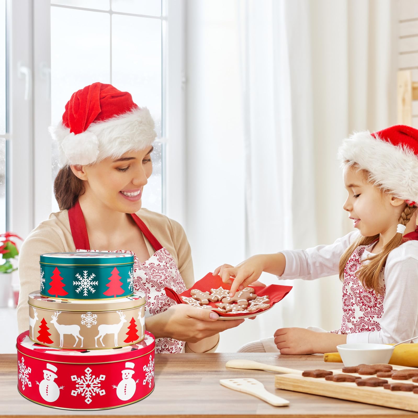 HANABASS Boîte à Biscuits de Noël Ronde avec Couvercle – Conservation Hermétique pour Bonbons, Friandises Et Cadeaux Faits Maison | Articles Et Décorations de Fête Noël 25,0 x 25,0 x 10,0 cm