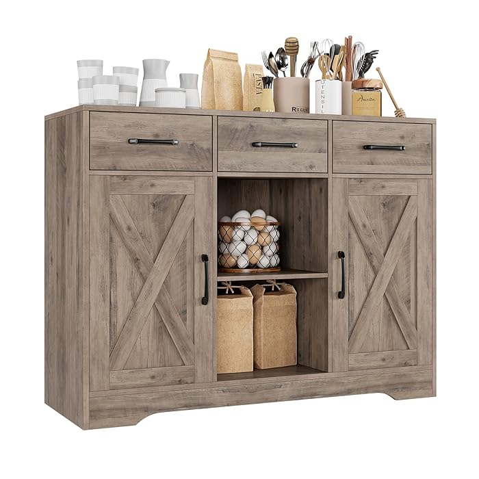 Buy HOSTACK Modern Farmhouse Buffet with Storage, Barn Doors