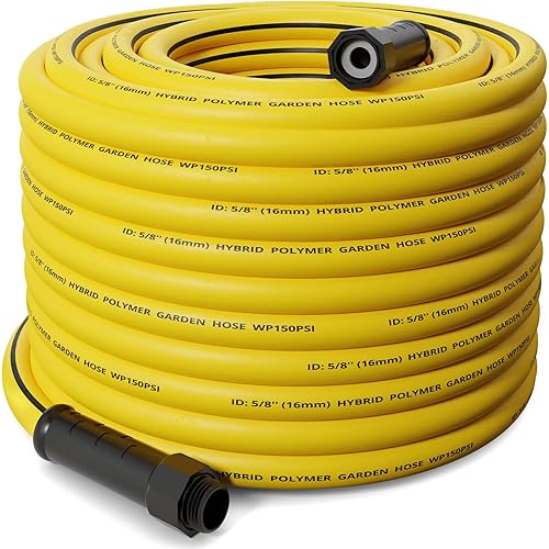 Garden Hose 50 ft, Flexible Water Hose with 5/8" Inner Diameter, Lightweight Hybrid Rubber Hose, 3/4" Leak-Resistant Aluminum Fittings, High Flow for Yard & Garden Use
