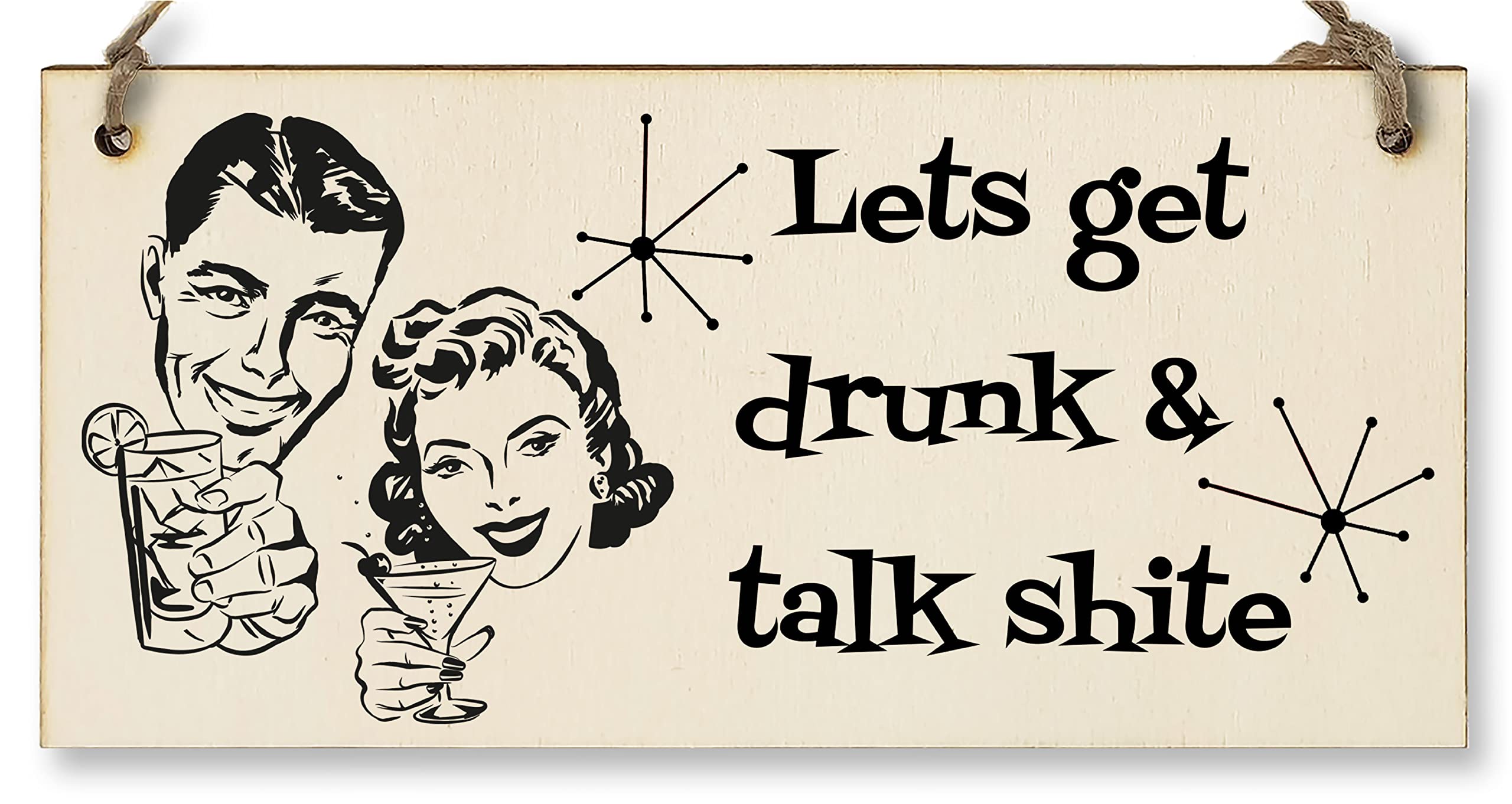 Targa In Legno The Plum Penguin 'Lets Get Drunk And Talk Rubbish' - Decorazione Divertente Per Casa E Bar