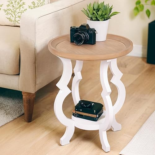 Mesa auxiliar de granja, bandeja de madera natural, mesa auxiliar para sofá, mesa decorativa rústica de madera sólida, mesita de noche para la