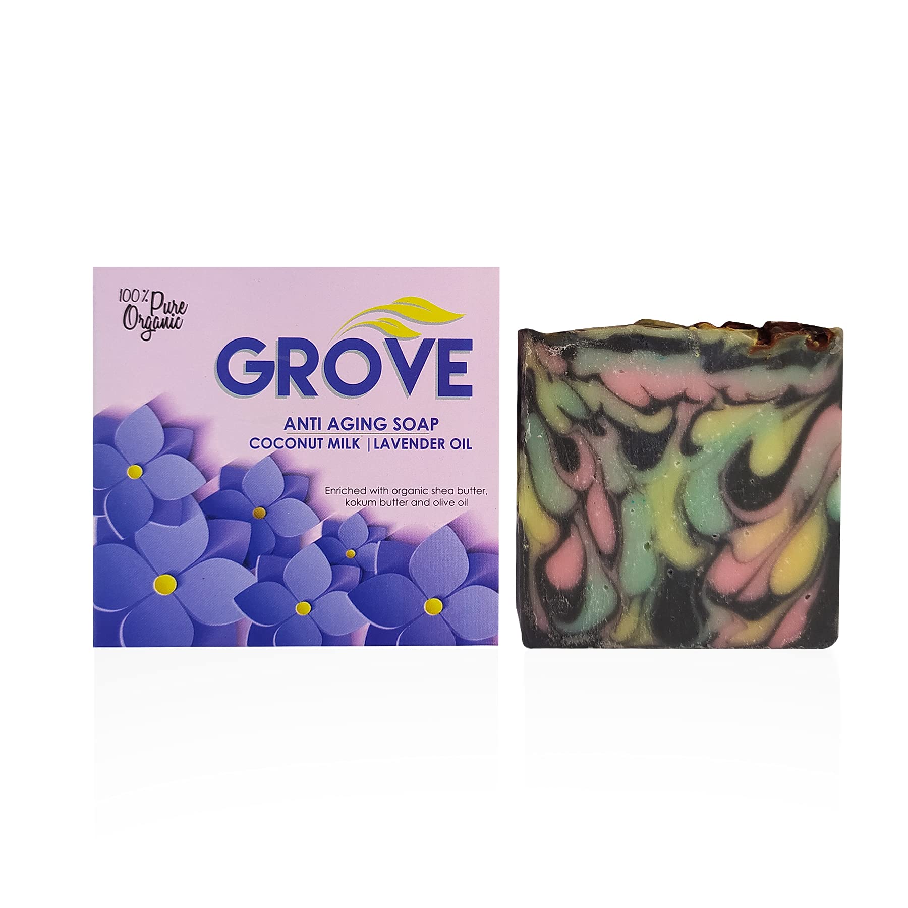 Grove Handmade Soaps For Anti-Aging, Anti-Wrinkle With Coconut Milk, Shea, Kokum Butter, Olive Oil-Pure Vegan Chemical Free Cleansing Bar For Flawless Skin, Suitable For All Skin Type 100g (1)