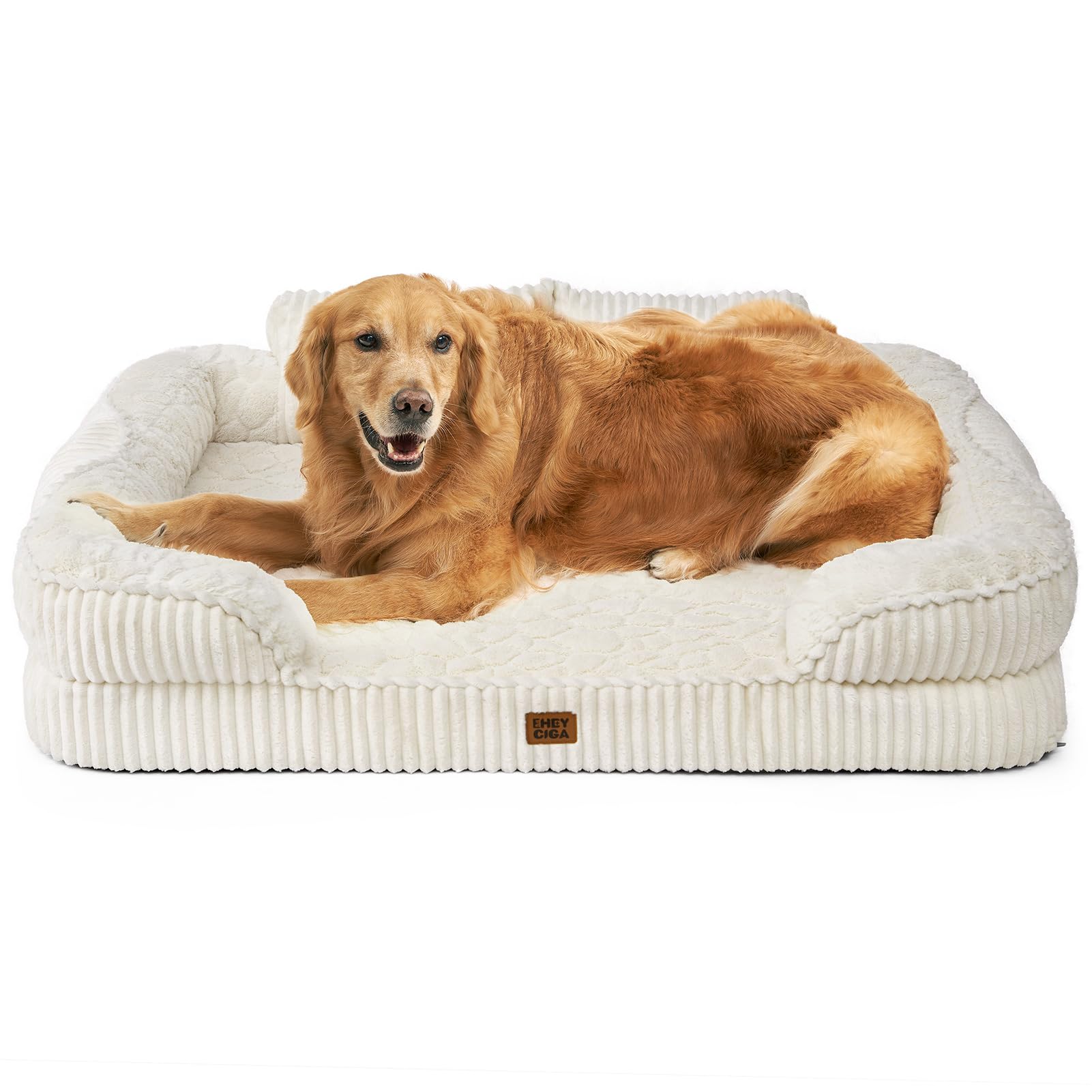 Canapé pour chien déhoussable orthopédique EHEYCIGA grand lit beige de luxe
