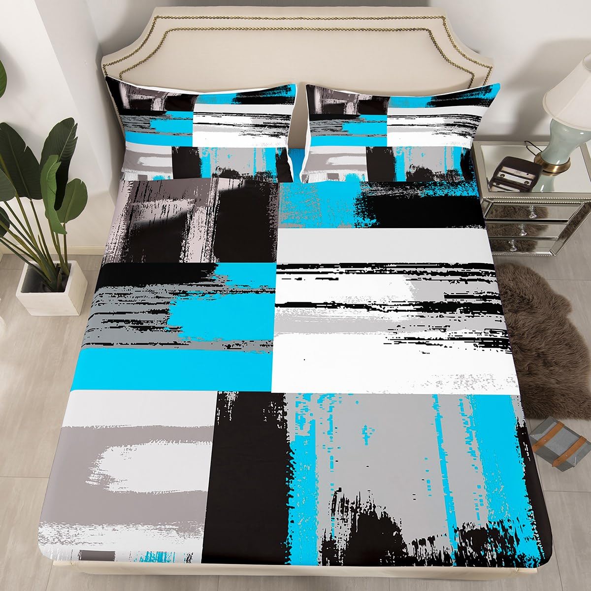 Geometrische lakenset geometrie hoeslaken voor kinderen jongens meisjes tieners kamer decor streep lijn blauw grijs beddengoed set moderne abstracte kunst bedhoes 3 stuks dubbel Geometrische lakenset geometrie hoeslaken voor kinderen jongens meisjes tieners kamer decor streep lijn blauw grijs beddengoed set moderne abstracte kunst bedhoes 3 stuks dubbel