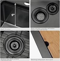 Vista 84 de Fregadero de barra negro, fregadero de cocina negro de montaje inferior de 15 pulgadas, fregaderos de cocina de 15 x 15 x 10 pulgadas, fregadero