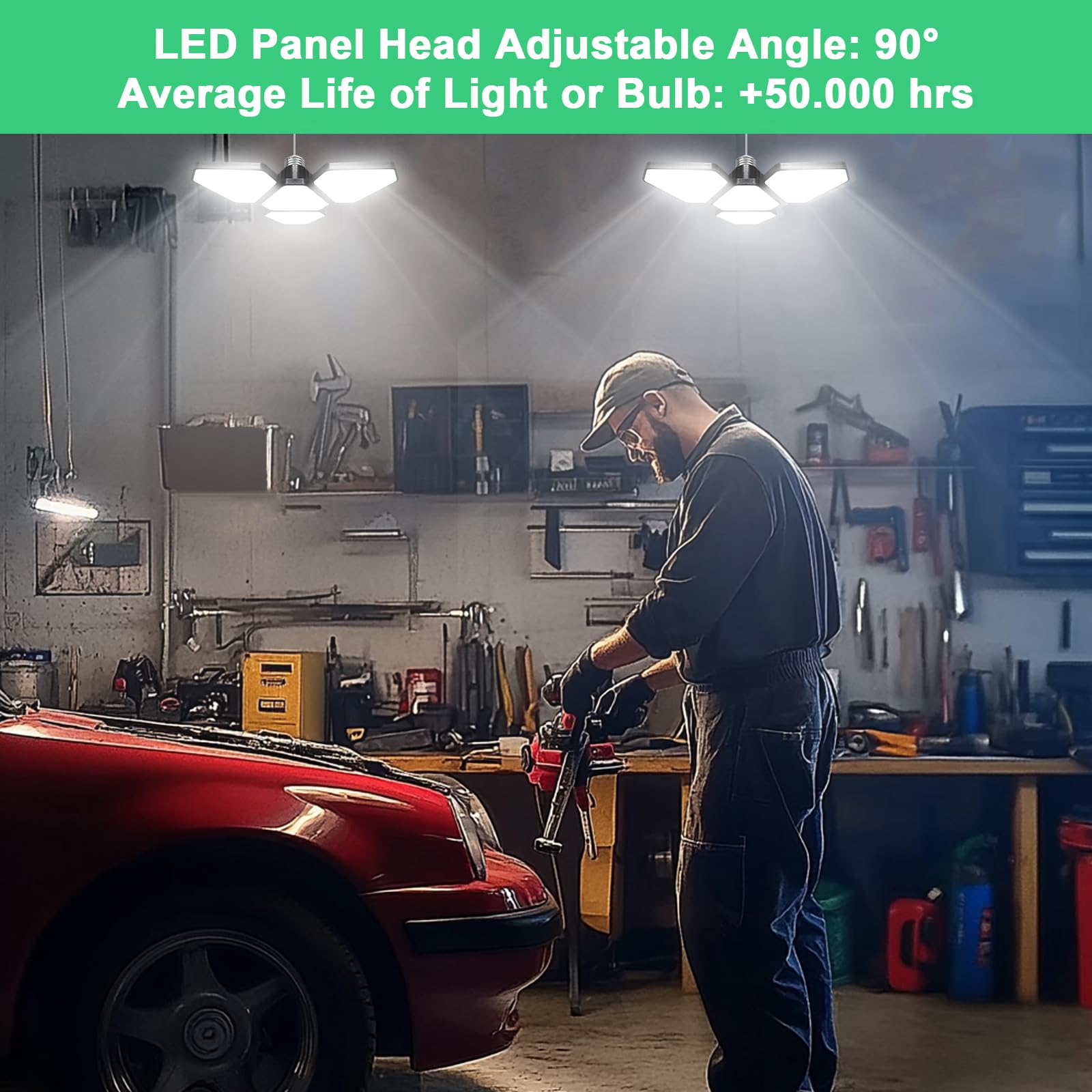 2 Pack Garage Led Light Bulb Triangular Fixture 120w 15000LM 6500K 3 Plus 1 Adjustable Super Bright Led — view 2