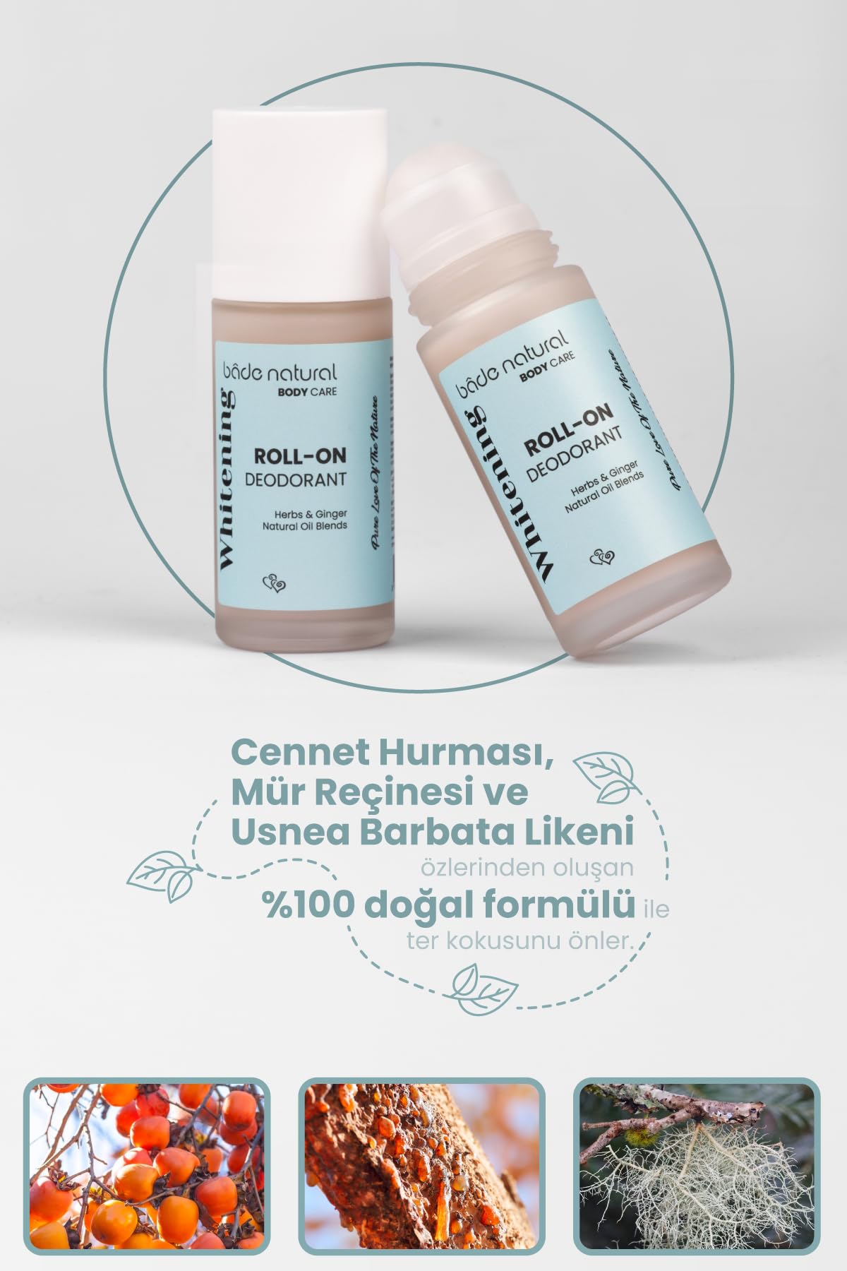 Bade Natural Doğal Roll On Beyazlatıcı Ter Kokusu Önleyici Koltuk Altı Deodorant%100 Doğal ve Vegan 50 ml
