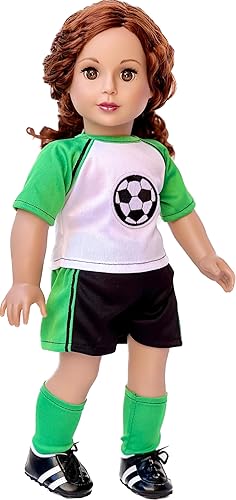 - Soccer Girl - Traje de fútbol de 4 piezas - Camisa, pantalones cortos, calcetines y zapatos - Ropa para muñecas de 18 pulgadas (toll no incluido)