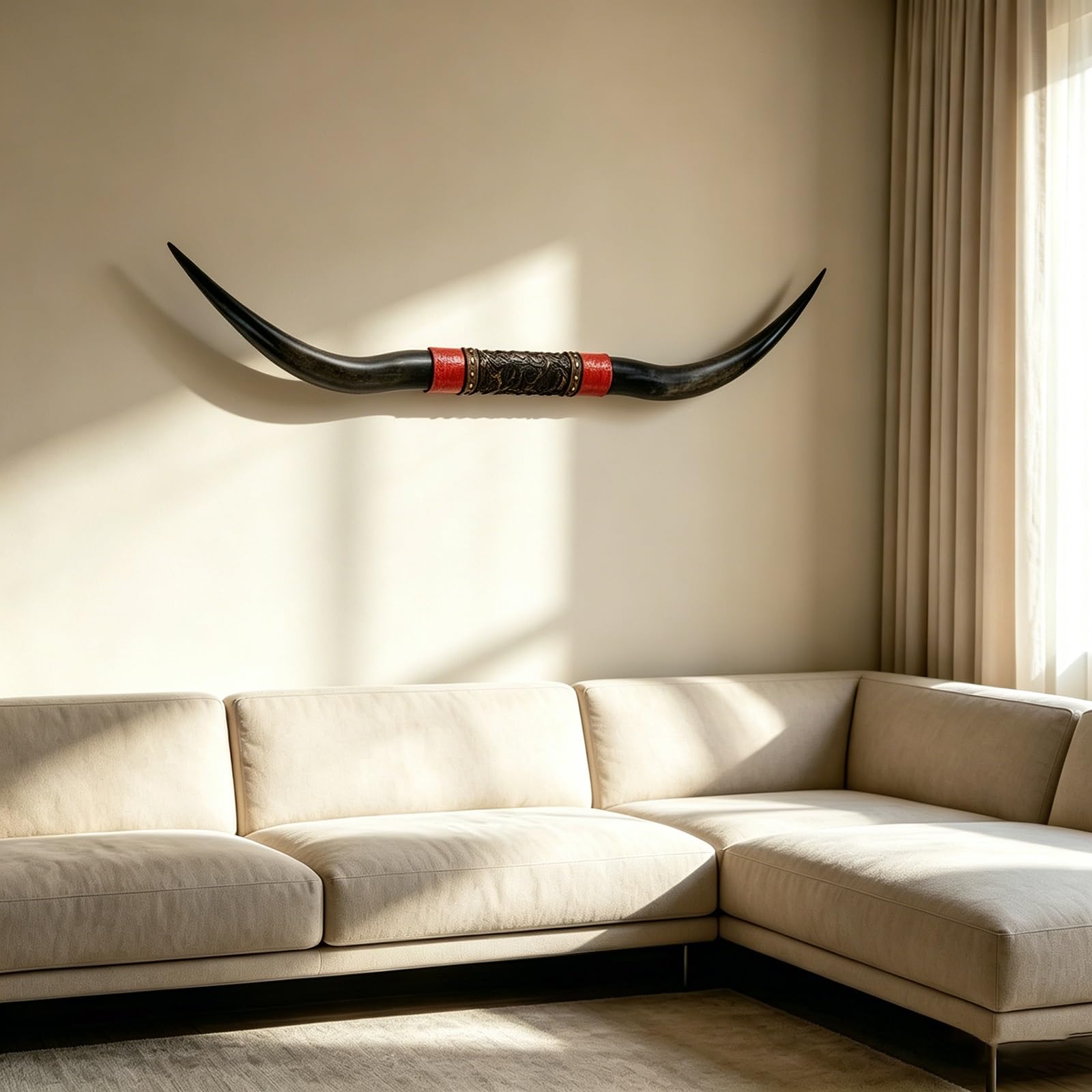 ZCQMSCWW Faux Taxidermy Longhorn Skull Wall Art, Resin Long Horn Bull Horns Decor, Large Decoration for Living Room Office, Brown & Black Western Rustic Hanging Ornament(Brown Horn)