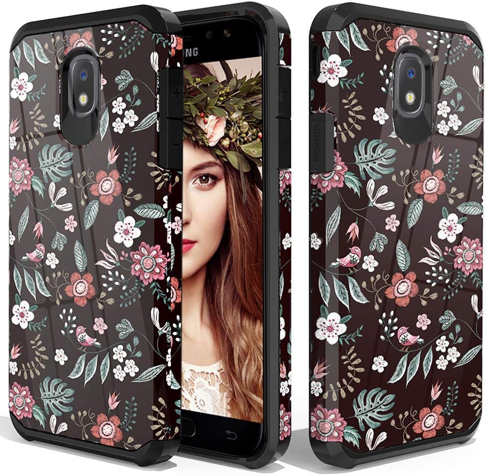 ShinyMax Protective Case for Samsung J7 2018 Release Dual Layer Armor Cover Anti-Scratch Hybrid Shockproof Case with Floral Design for Galaxy J7 Refine J7 Star J7 Crown J7 Aura for Girls and Women
