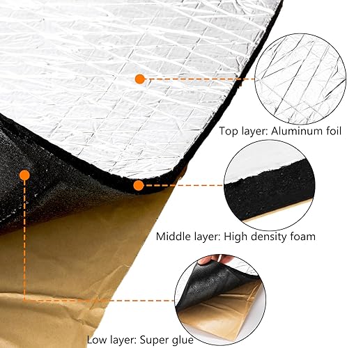 Miniatura 2 de Hedume Alfombrilla de amortiguación de sonido para automóvil de 394 mil y 16 pies cuadrados, 15 piezas de 15.7 x 9.8 pulgadas, amortiguador de