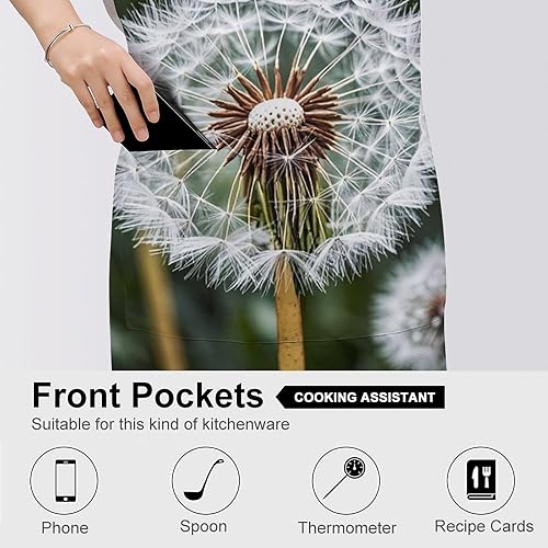 Miniatura 5 de Personalized Winter White Dandelion Adult Apron, Kitchen Cooking Aprons for Woman Man, Adjustable Bib Apron with Pocket for Baking, BBQ Crafting