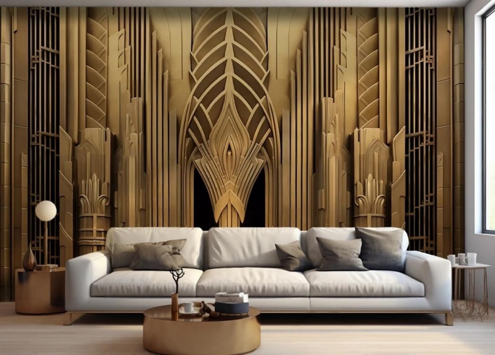 Papier peint panoramique 3D dore architecture de prestige pour grand salon moderne