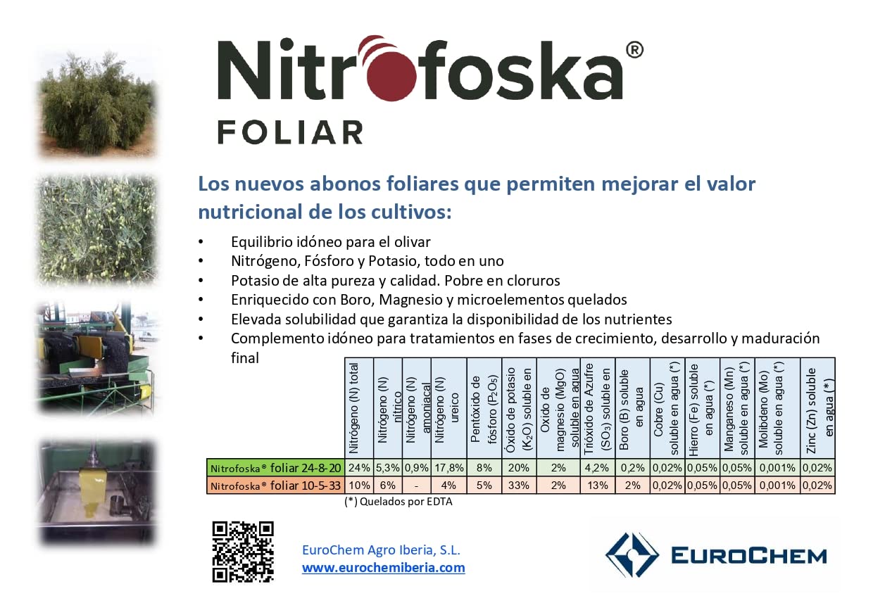 Nitrofoska Abono foliar 10-5-33. 5 Kilos. Otoño y brotacion. Fertilizante potasico.Abono foliar para olivos