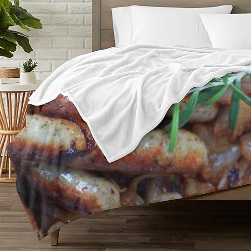 Miniatura 3 de Manta de salchicha frita con romero 3D divertida y realista de comida ultra suave, 80 x 60 pulgadas, para viajes, todas las estaciones, cama, sofá,