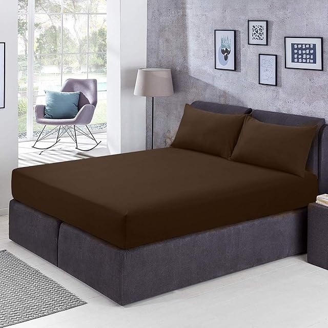 FURZON Fitted Sheets Plain Dyed 25cm Easy Care Elasticated Non-Iron Deep Bottom Bed Sheet Durable Hotel Quality Wrinkle Free Ultra Soft Single Double King Size Fitted Sheets
