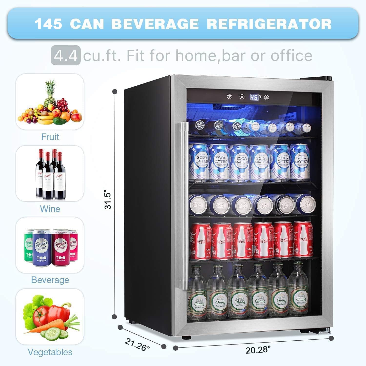 Antarctic Star Beverage Refrigerator Cooler - 145 Can Mini Fridge Glass Door For Soda Beer Or Wine, Clear Front Door For Home Office Or Bar, 4.4cu.Ft on Fridge.com - View 2