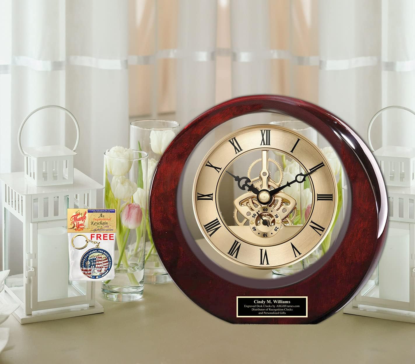 AllGiftFrames Decor Engraved Eclipse Wooden Clock Black Engraving Executive Gift Personalized Thank You Present Corporate Unique Best Wooden Case Display Retirement Retire