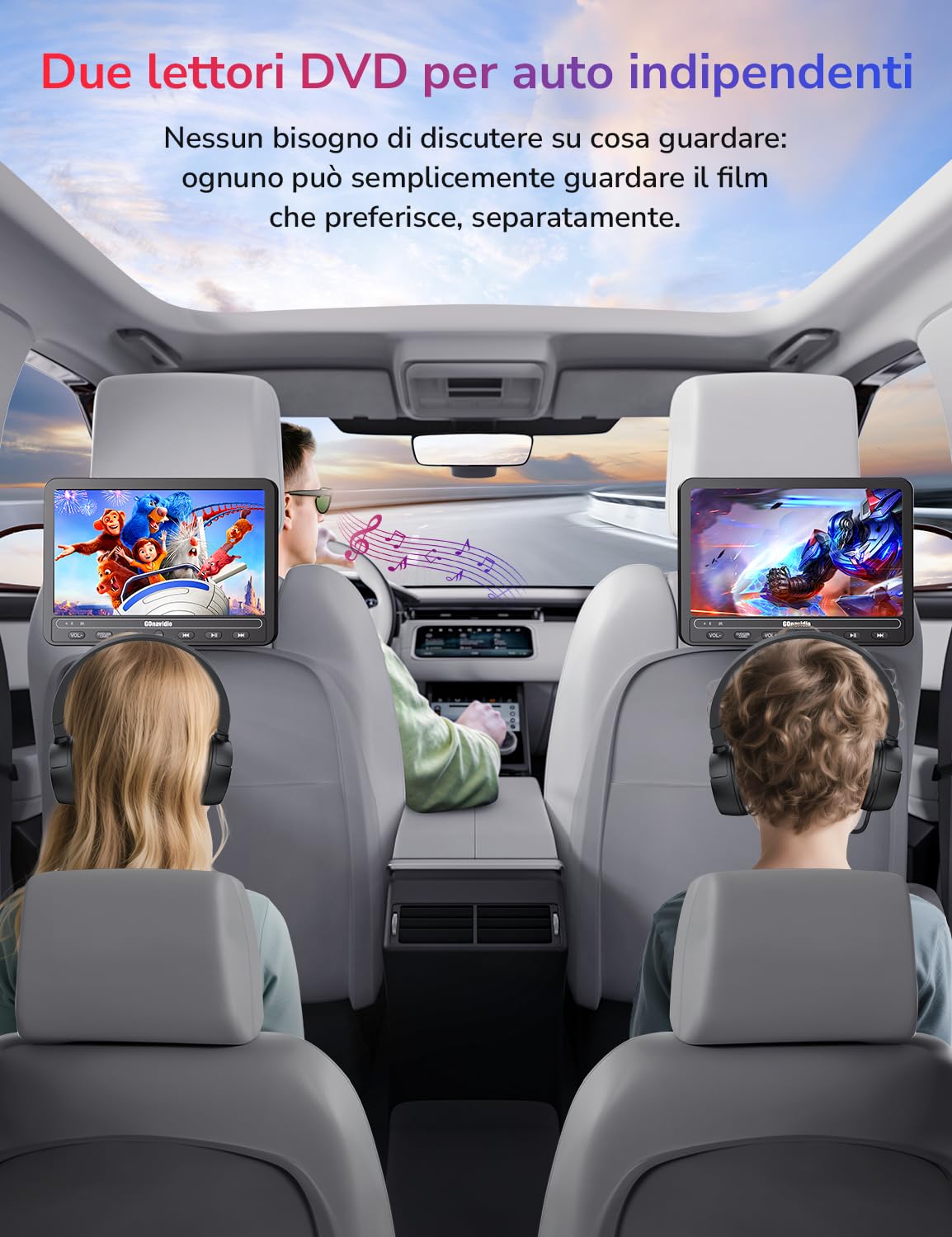 GOnavidio 10.5 Doppio Lettore DVD Portatile per Auto con Batteria Ricaricabile, Supporta HDMI, Autonomia da 5 Ore, USB/TF/AV IN/OUT/Regione Libera,18 Mesi di Garanzia