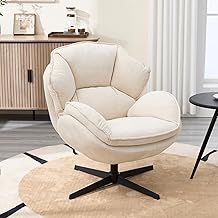 chairus Chenille Lounge Chair 360 Degree Swivel Office Chair with Armrests Bedroom Chair with Double Backrest, White