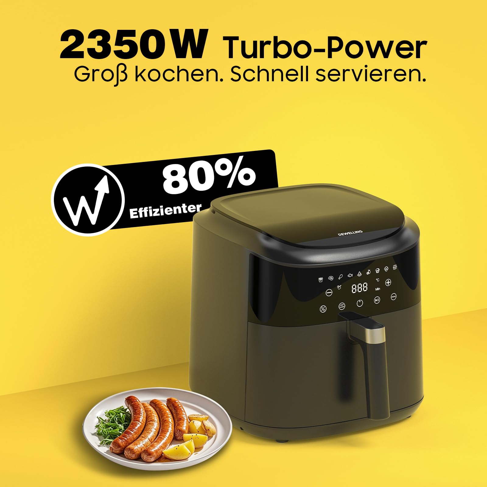 Heißluftfritteuse XXL 9L - 2350W Airfryer für Schnellgar, 9 Programmen, LED Display & Warmhaltefunktion, Metall-Innenraum, moderne Luftfritteuse Für Familienmahlzeiten