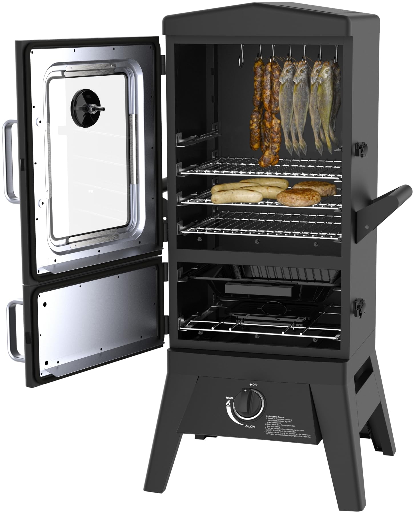 Gasgrill "Portland W2" von El Fuego® Smoker mit Fenster, inkl. Gasschlauch u. Druckminderer, 3,5 kW leistungsstark, mit Thermometer, große Garkammer, AY 3176