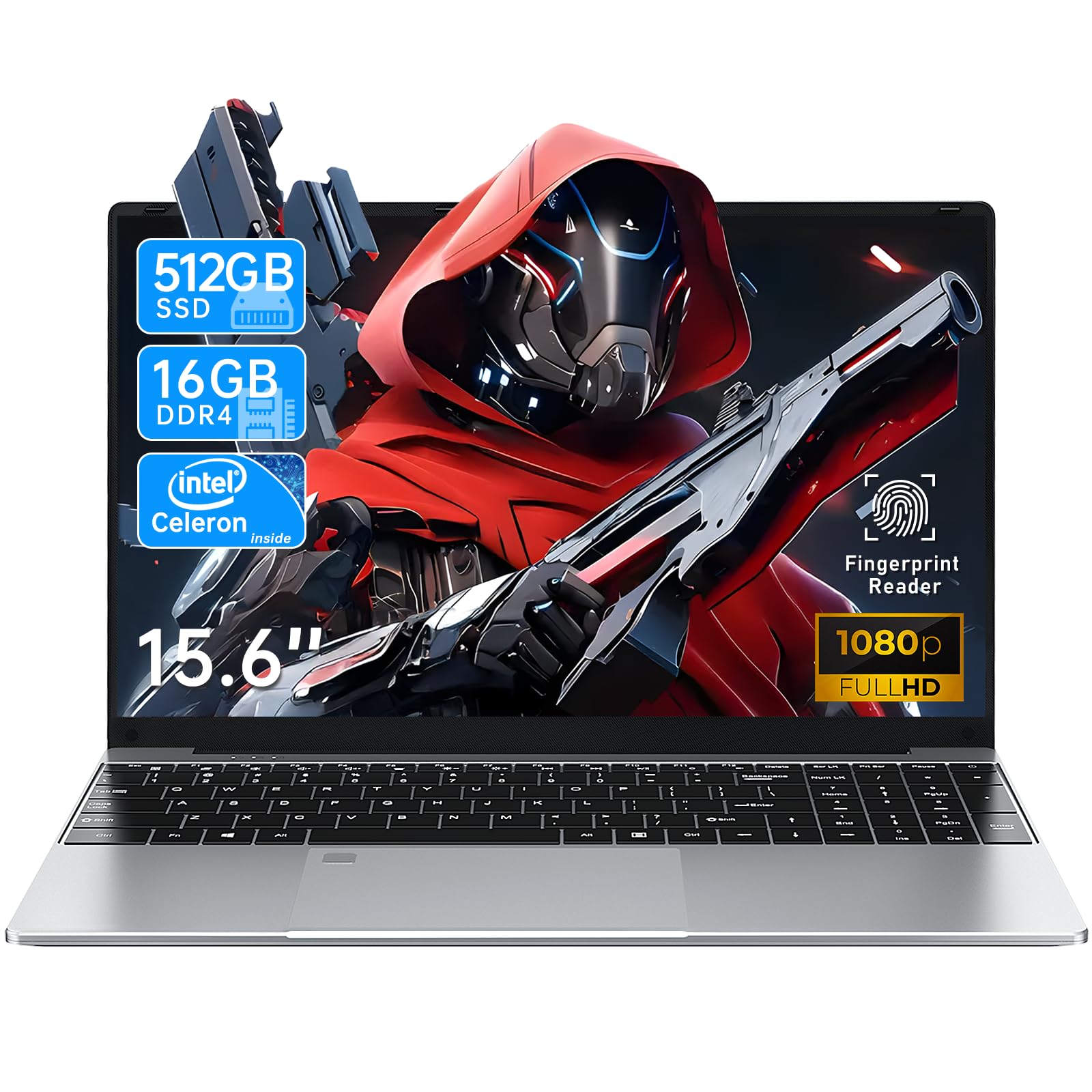 NAIKLULU Gaming Laptop,15.6 Inch Laptop Computer,16GB RAM 512GB SSD,N5095 4C/4T Processor(up to 2.9Ghz),UHD Graphics,15.6” FHD 1920 * 1080 Display,WiFi 5,BT5.0,Backlit Keyboard,Fingerprint Unlock 16GB RAM-512GB SSD 15.6 In N5095