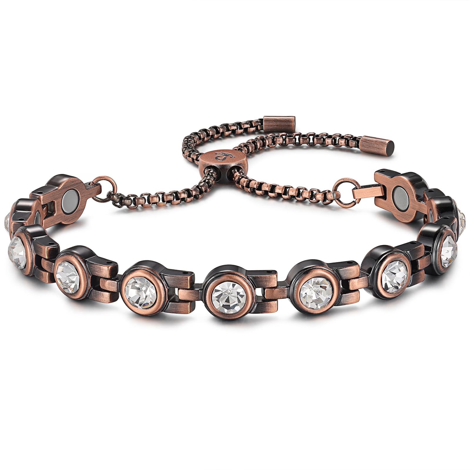 RainSo Women Pure Copper Magnetic Bracelets Adjustable Design with Display Box(White Crystal)