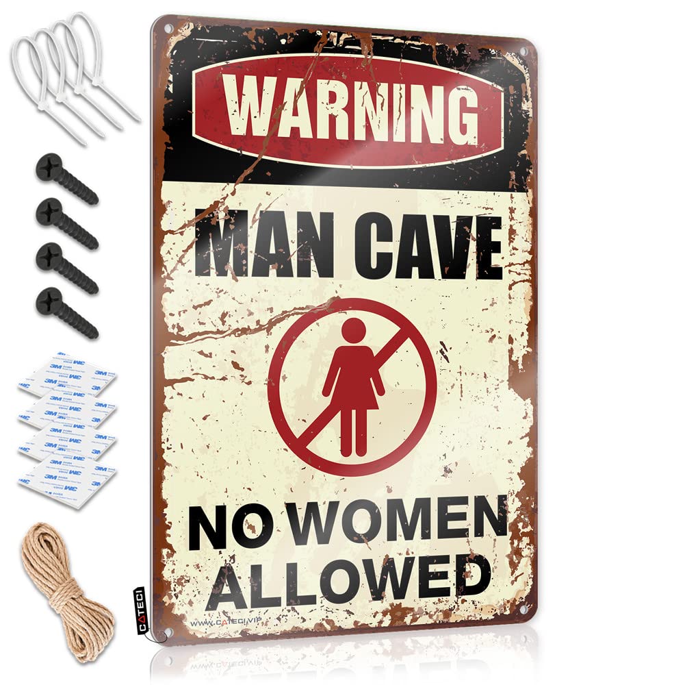 Fzfn Women's Colour Sweet Large Funny Wall Art - Warning Man Cave No Allowed Rustic Wall Art Haves Easy Hang For Workshop(20X30cm)