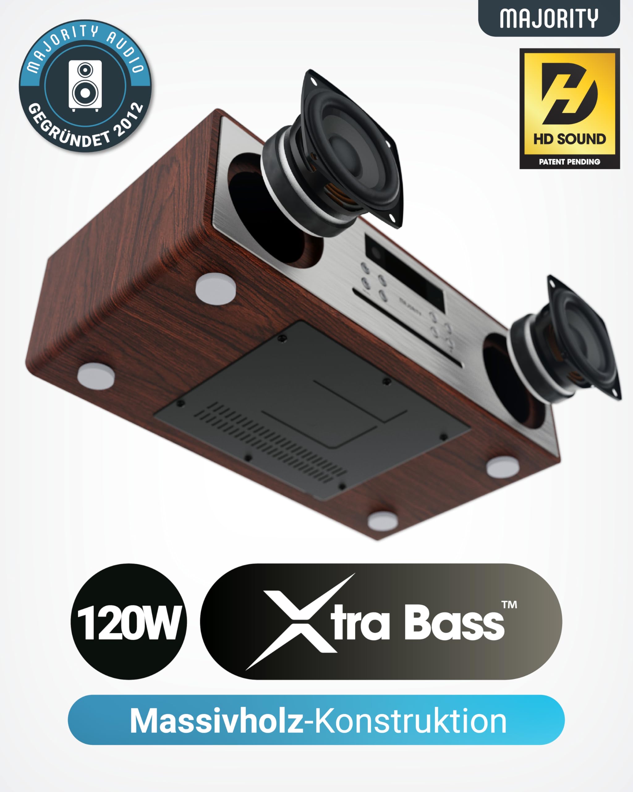 Majority Oakington DAB & UKW CD-Player und Digitalradio Kompaktanlagen | Bluetooth Lautsprecher mit Radio Bluetooth | HiFi Musikanlage mit Dual USB Eingang/Aufladen, AUX/USB, Dab Radio CD Stereoanlage