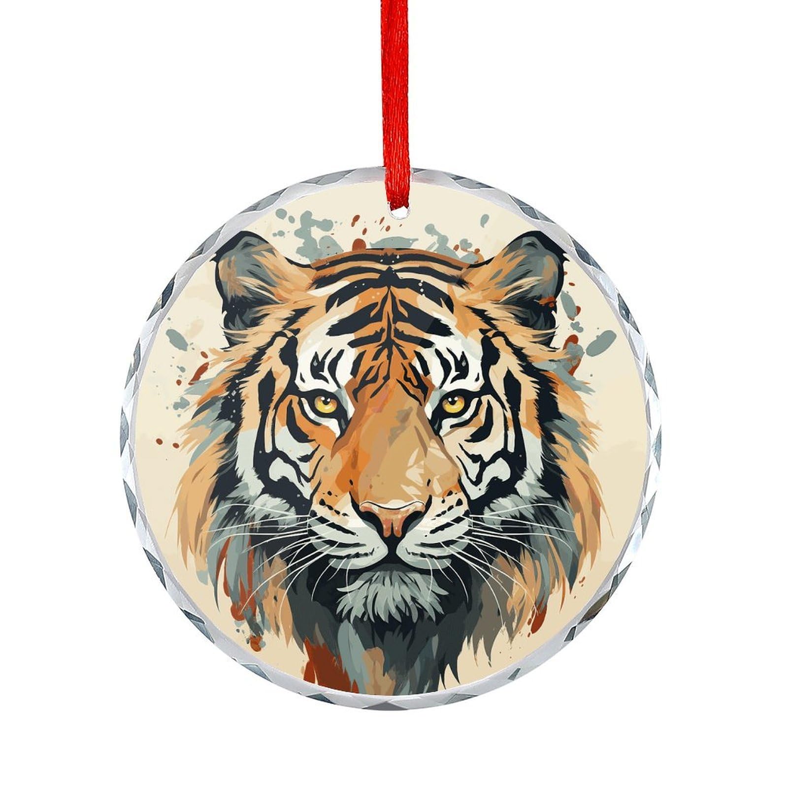 Btcowzrv Style Hand Drawn Tiger Round Ornament Hanging Pendant Decor