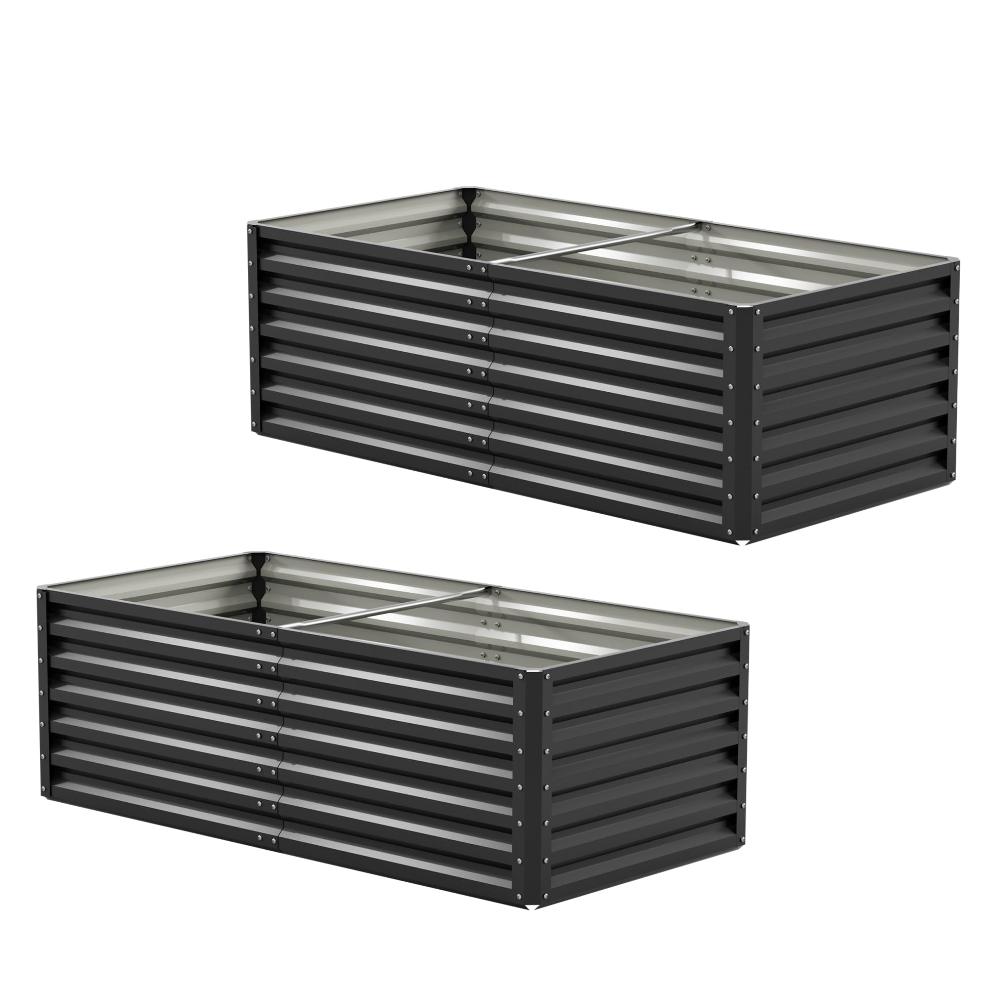 Amopatio Podwyższona grządka metalowa, zestaw 2 skrzynek na rośliny, podwyższona grządka do ogrodu, 180 x 90 x 61 cm, zestaw do podwyższonej grządki do warzyw, kwiatów, sukulentów, ziół, rabatek