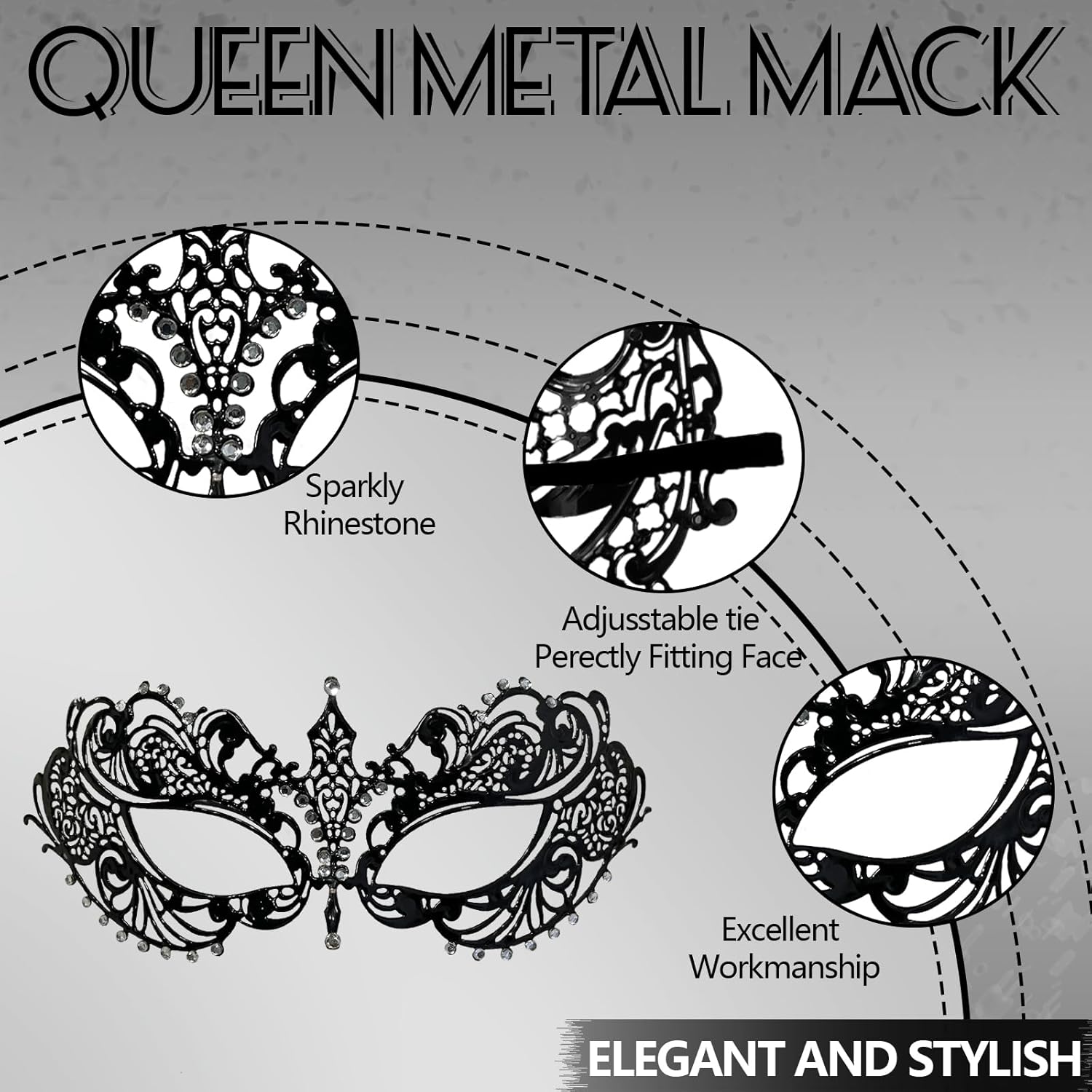 HyperFun Masquerade Mask for Couples Venetian Metal & Leather Mask Set, Women Men Halloween Mask, Specially for Costume, Prom - Image 3