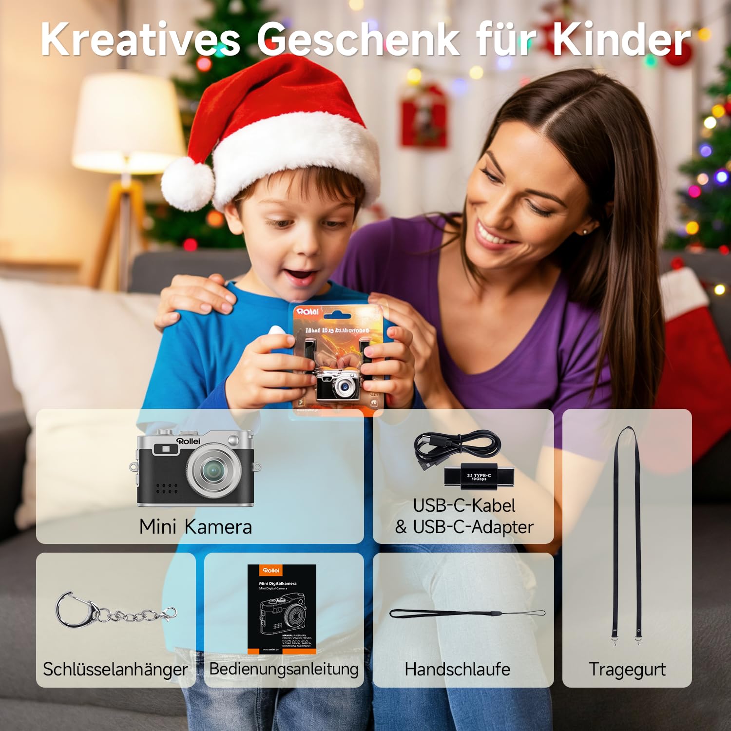 Rollei Minidigitalkamera Vintage Schwarz, 1080P FHD Kleine Retro Digitalkamera mit 0,96 Zoll Farbbildschirm 2MP Daumenkamera Kompakte Fotokamera mit Blitz & Aufzeichnung, Mini-Digital-Kamera-Klein