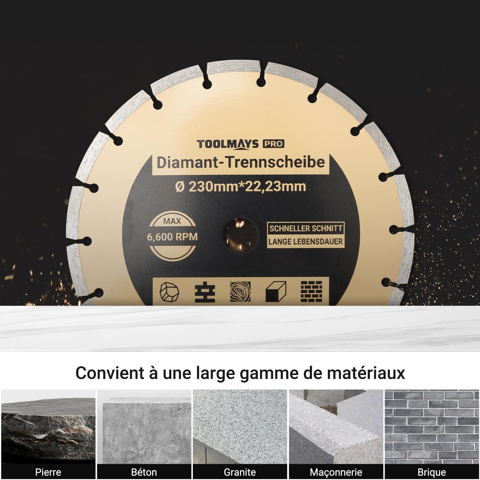 Lot de 2 Disque Diamant 230 mm pour Béton, Pierre, Brique, Granit, Maçonnerie, Béton Armé, Disque à Tronçonner Diamanté Alésage 22,23 mm