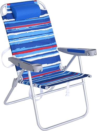 SUNNYFEEL Silla de playa plegable y alta, ligera, silla de arena portátil para adultos, resistente, 300 libras con portavasos, sillas de césped