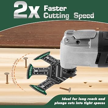 5Pcs Japanese Tooth Multi Tool Blade Set for Wood Plastic Extra Broad Reach Arc Edge Double-Row Oscillating Saw Blades Multitool Accessories Quick Release Compatible with Bosch Fein Ryobi Makita