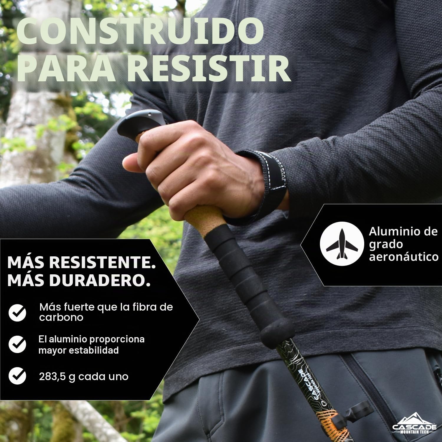 Cascade Mountain Tech Bastones de Senderismo Ajustables de Aluminio – Bastón Ligero de Bloqueo rápido para Caminar o Senderismo – 1 Juego (2 Postes)