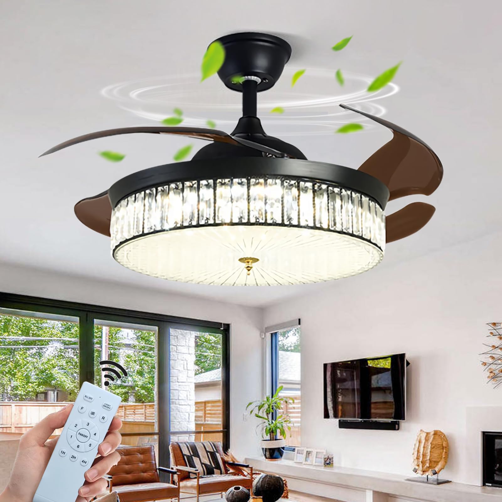 ATEEZ Ventilatore A Soffitto Con Luce LED E Telecomando – 6 Velocità, Motore Reversibile, Silenzioso – Design Moderno 55cm