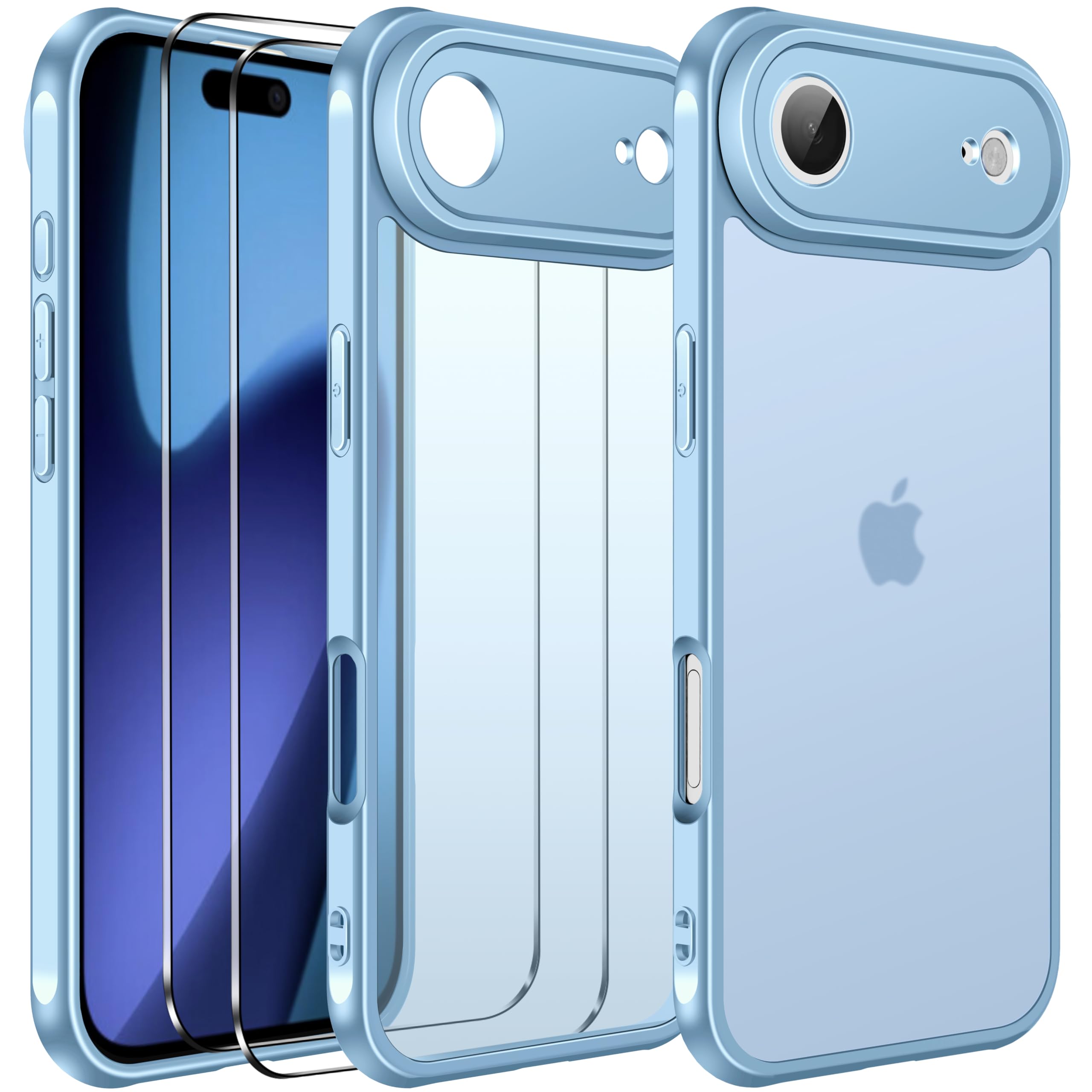 iVoler Cover Opaca per iPhone Air 6.5 Pollici con 2 Pezzi Vetro Temperato, [Antiurto di Grado Militare] Custodia Traslucida Posteriore Sottile Anti-Impronte Case, Azzurro Chiaro