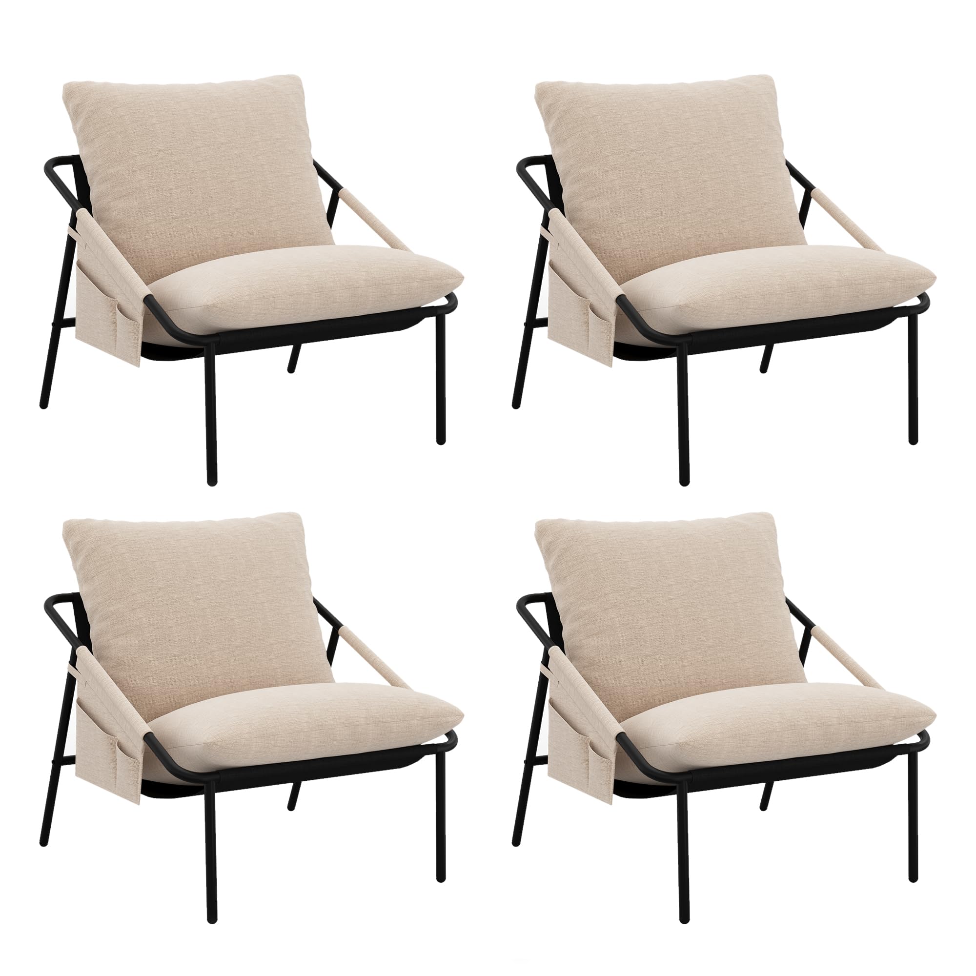 Apizizon Accent Chairs Set of 4, Mid Century Modern Decor Living Room Furniture Sets, Chaise Lounge Chair Indoor, Comfy Vanity Chair with Back, Cozy